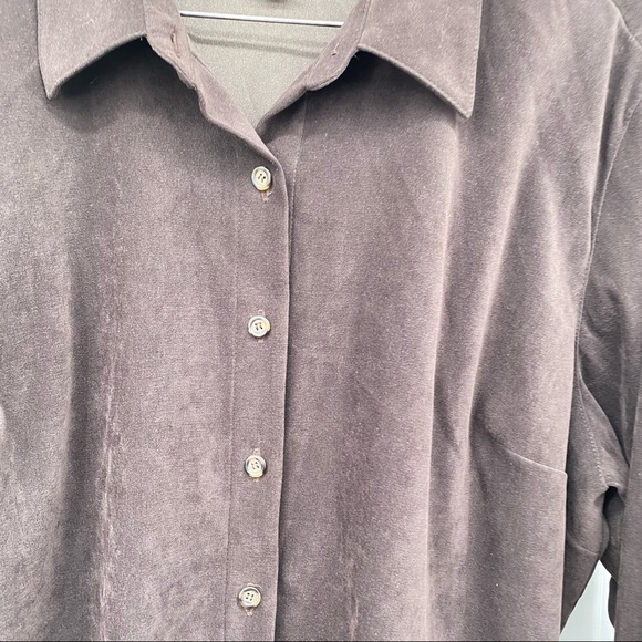 Talbots Brown Faux Suede Stretch Button Down Top 3X - Picture 5 of 7